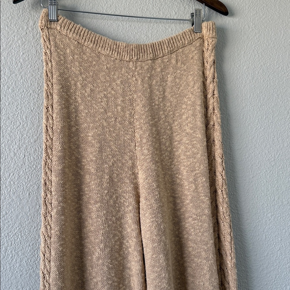 Spell And The Gypsy Yellowstone Tan Linen Wide leg Knit Pants Cable Knit L - Picture 5 of 13